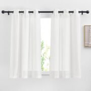 White Sheer Linen Curtains 84 Inch Length 2 Panels Set, W52xL84
