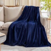 Fleece Plush Throw Blanket Navy Blue 50"x60"for Couch Fuzzy Cozy Flannel