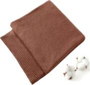 Knitted Cotton Throw Blanket 50x60, Brown