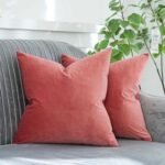Coral Velvet Throw Pillow Covers 20x20, Set of 2