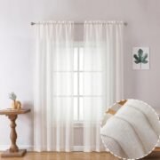 Linen Blend Sheer Curtains 84 inches Long 2 Panels Set for Bedroom
