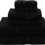 Ultra Soft 6 Piece Towel Set - 100% Cotton Towels - Black