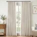 Linen Total Blackout Curtains for Bedroom 84 inch Long, Beige