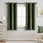 Olive Green Velvet Curtains 63 Inches Long for Bedroom 2 Panels