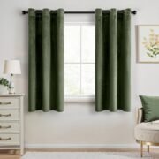 Olive Green Velvet Curtains 63 Inches Long for Bedroom 2 Panels