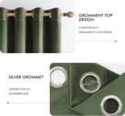 Olive Green Velvet Curtains 63 Inches Long for Bedroom 2 Panels - Image 2