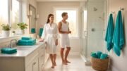 6 Piece Cotton Bath Towel Set- 2 Bath - 2 Hand - 2 Face, Teal - Image 2