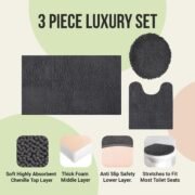 Standard 3pc Non-Slip Shaggy Chenille Bathroom Mat Set - Image 3