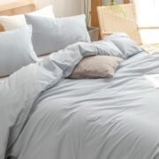 Cotton Solid Duvet Cover Set Linen Feel Cornflower Blue Queen - Image 2