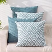 Throw Pillow Covers 18x18 Set of 4, Blue Patterned & Solid Covers