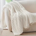 Ribbed Fleece Throw Blanket for Couch, Cream, 50"x60"