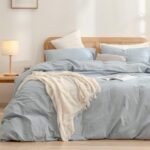 Cotton Solid Duvet Cover Set Linen Feel Cornflower Blue Queen