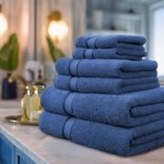 Ultra Soft 6 Piece Towel Set - 100% Cotton Towels - Blue - Image 3