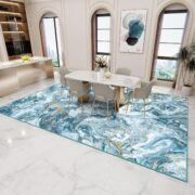 Washable Non Slip Non Shedding Area Rug - Blue/Gold, 5'x7' - Image 2