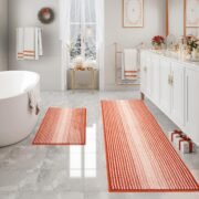 Bathroom Rugs Sets 2 Piece, Non Slip Striped Bath Mats, Black - Image 6