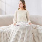 Ribbed Fleece Throw Blanket for Couch, Cream, 50"x60" - Image 6