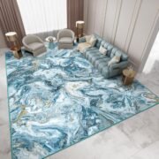 Washable Non Slip Non Shedding Area Rug - Blue/Gold, 5'x7'