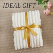 Ribbed Fleece Throw Blanket for Couch, Cream, 50"x60" - Image 3