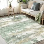 5x7 Green Abstract Area Rug, Washable Non-Slip for Bedroom