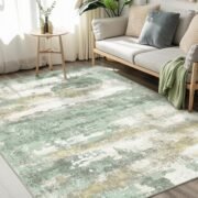 5x7 Green Abstract Area Rug, Washable Non-Slip for Bedroom