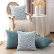 Throw Pillow Covers 18x18 Set of 4, Blue Patterned & Solid Covers - Image 5