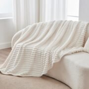 Ribbed Fleece Throw Blanket for Couch, Cream, 50"x60" - Image 7