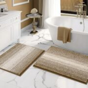 Bathroom Rugs Sets 2 Piece, Non Slip Striped Bath Mats, Black - Image 7