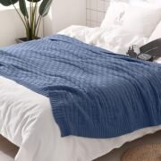 Knitted Cotton Throw Blanket 50x60, Dusty Blue - Image 4