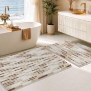 Bathroom Rugs Sets 2 Piece, Non Slip Striped Bath Mats, Black - Image 8