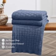 Knitted Cotton Throw Blanket 50x60, Dusty Blue - Image 3
