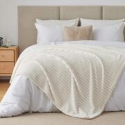 Ribbed Fleece Throw Blanket for Couch, Cream, 50"x60" - Image 8