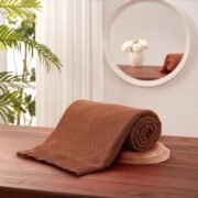 Knitted Cotton Throw Blanket 50x60, Brown - Image 6