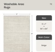 Washable Rugs 5x7, Non Slip Large Area Rugs for Living Room, Beige - Image 2