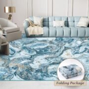 Washable Non Slip Non Shedding Area Rug - Blue/Gold, 5'x7' - Image 6