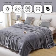 Grey Fleece Throw Blanket for Couch Bed,Soft Cozy Blankets - Image 2