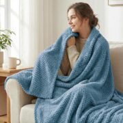 Large Waffle Fleece Throw Blanket for Couch, Slate Blue - Image 2