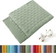 Knitted Cotton Throw Blanket 50x60, Dusty Blue - Image 8