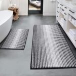 Bathroom Rugs Sets 2 Piece, Non Slip Striped Bath Mats, Black