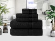 Ultra Soft 6 Piece Towel Set - 100% Cotton Towels - Black - Image 2