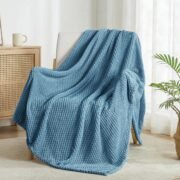 Large Waffle Fleece Throw Blanket for Couch, Slate Blue