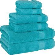 Cotton Towel Set, Quick Dry, 6 Piece, Ocean Aqua