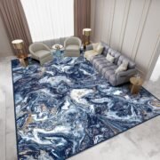 Washable Non Slip Non Shedding Area Rug - Blue/Gold, 5'x7' - Image 8