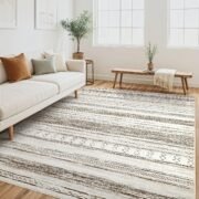 Boho Moroccan Washable Area Rug 5x7, Soft Neutral