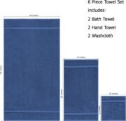 Ultra Soft 6 Piece Towel Set - 100% Cotton Towels - Blue - Image 2