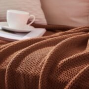 Knitted Cotton Throw Blanket 50x60, Brown - Image 5