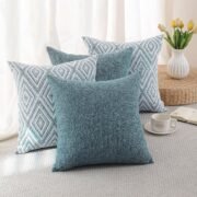 Throw Pillow Covers 18x18 Set of 4, Blue Patterned & Solid Covers - Image 4