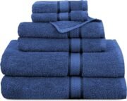 Ultra Soft 6 Piece Towel Set - 100% Cotton Towels - Blue