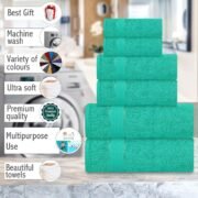6 Piece Cotton Bath Towel Set- 2 Bath - 2 Hand - 2 Face, Teal - Image 7