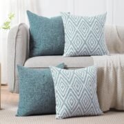 Throw Pillow Covers 18x18 Set of 4, Blue Patterned & Solid Covers - Image 8