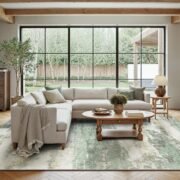 5x7 Green Abstract Area Rug, Washable Non-Slip for Bedroom - Image 3
